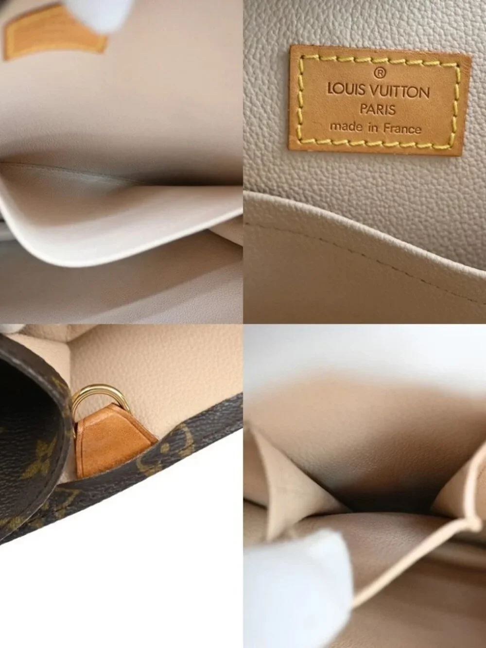 LOUIS VUITTON Logo Sac Plat Hand Tote Bag Monogram Leather Brown